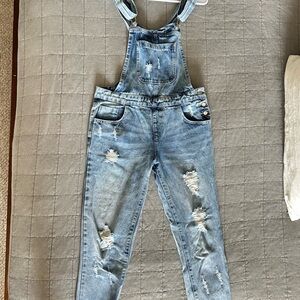 Distressed Denim Overalls